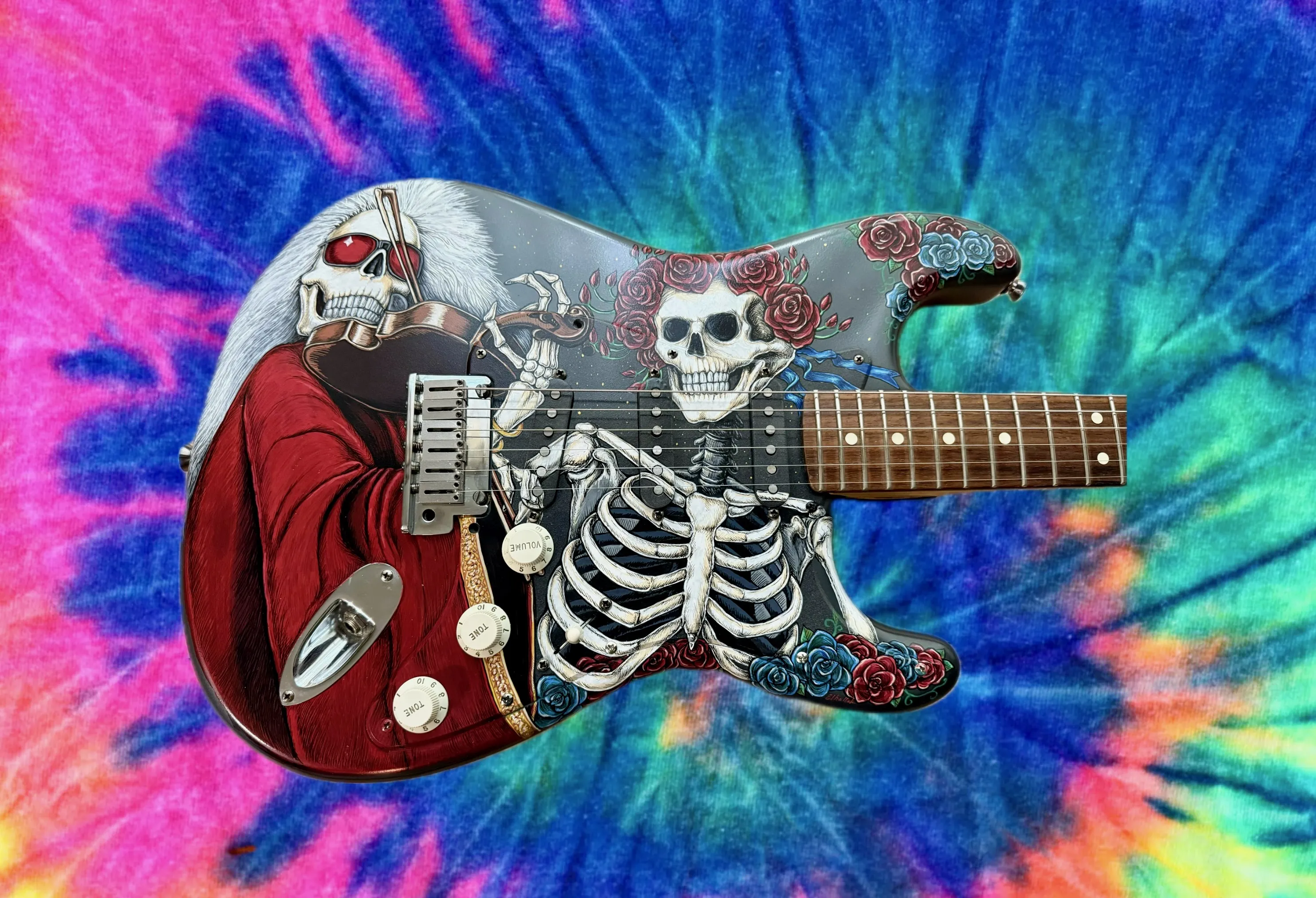 Grateful Dead psychedelic art painted guitar