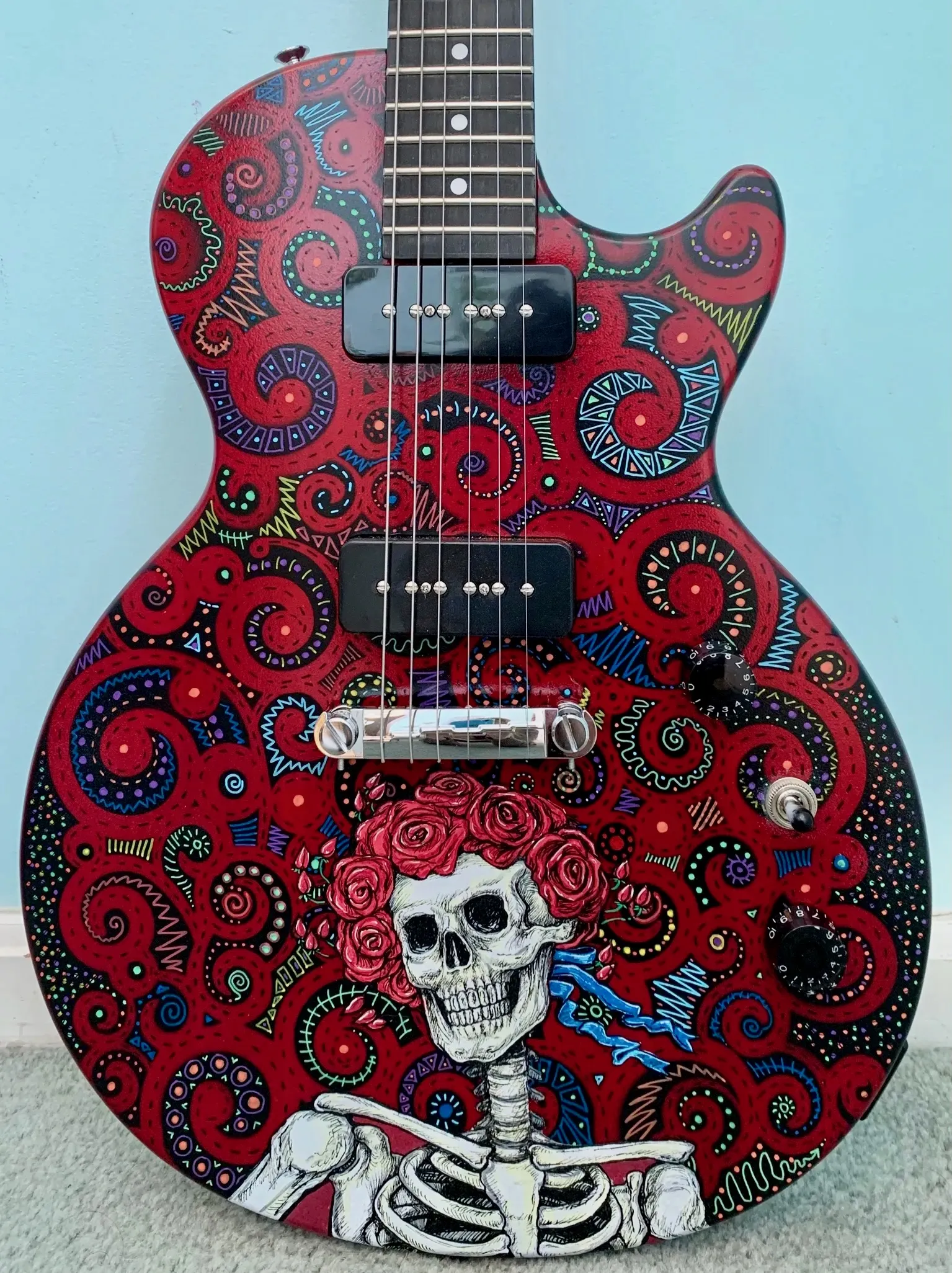 Grateful Dead original painted guitar by Nancy Elhallak
