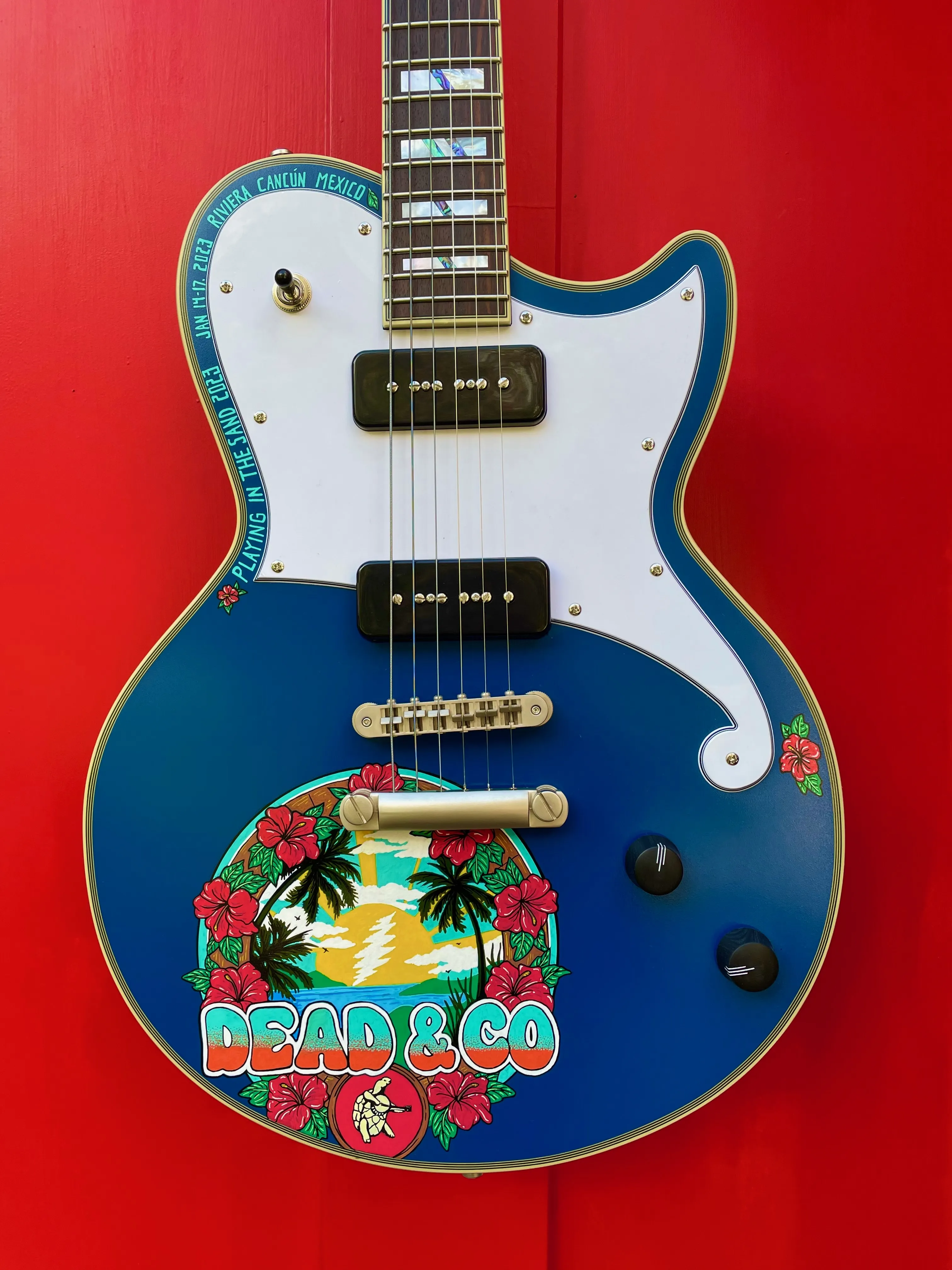 Dead and Company hand-painted guitar by Nancy Elhallak