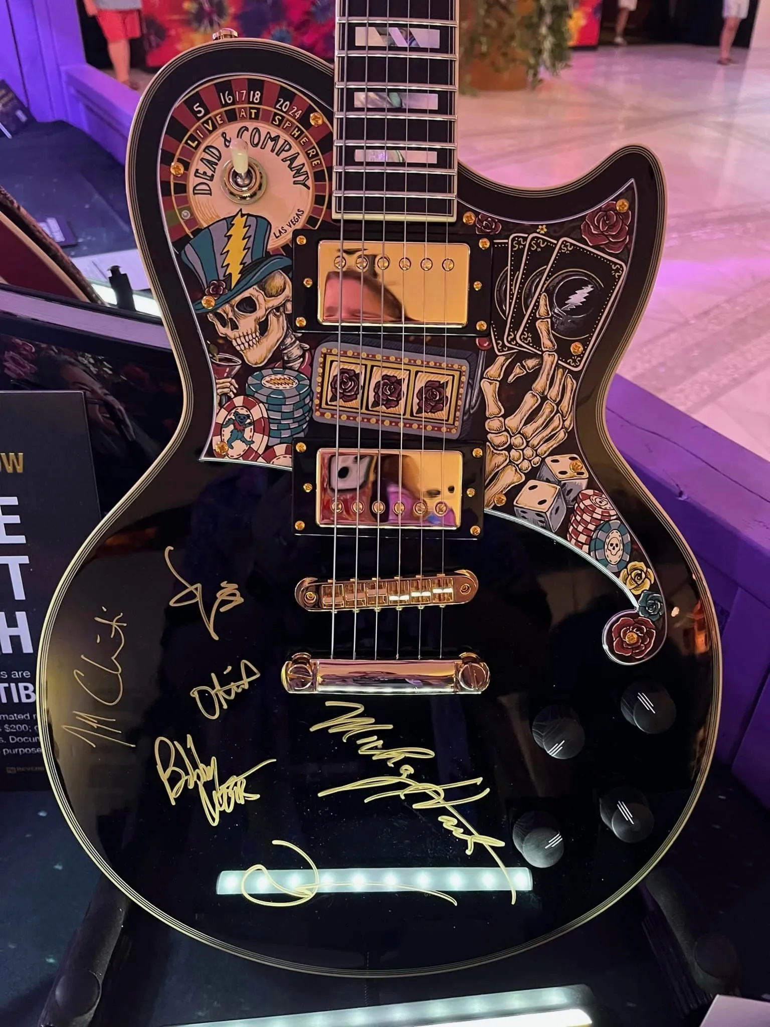 Dead and Company band-signed hand-painted guitar by Nancy Elhallak