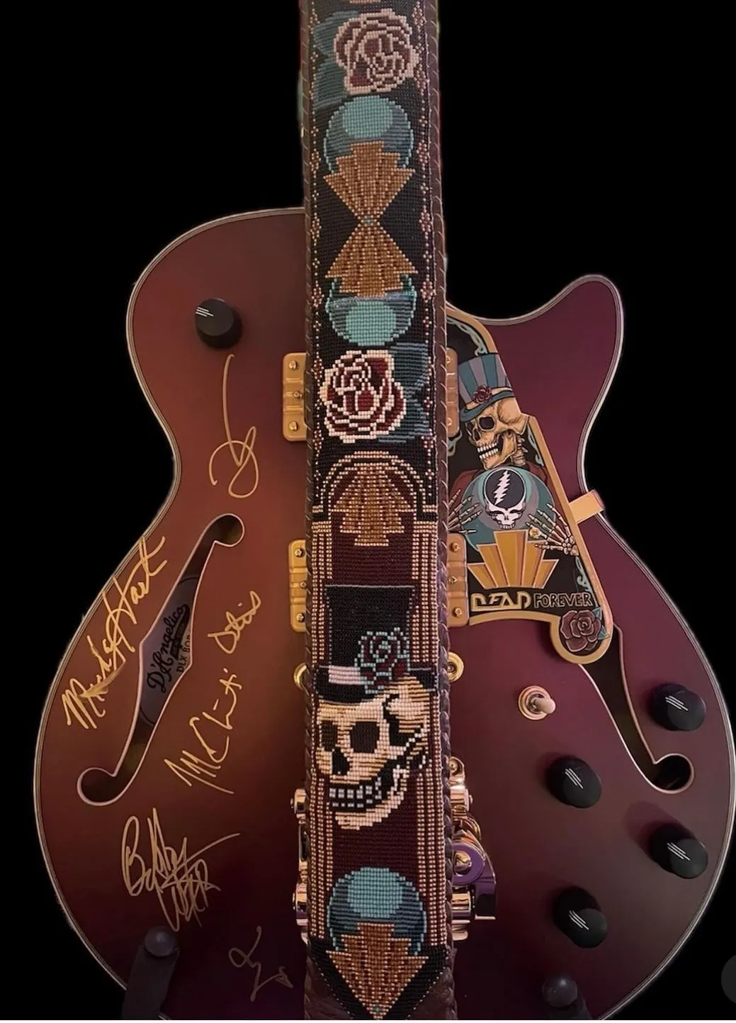 Dead and Company psychedelic painted guitar signed by band