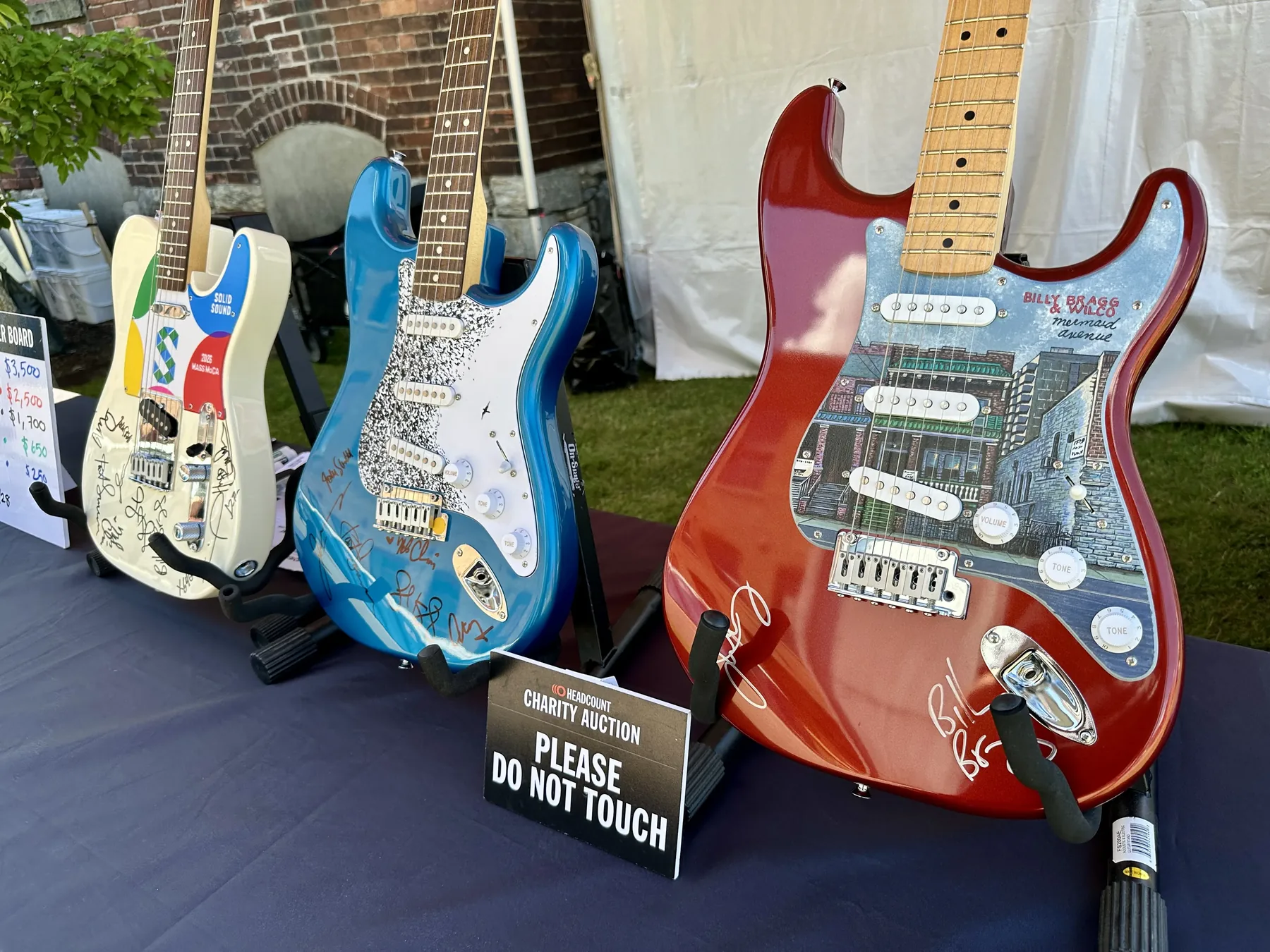 Wilco signed hand-painted guitars by Nancy Elhallak — Billy Bragg and Wilco Mermaid Avenue HeadCount charity auction